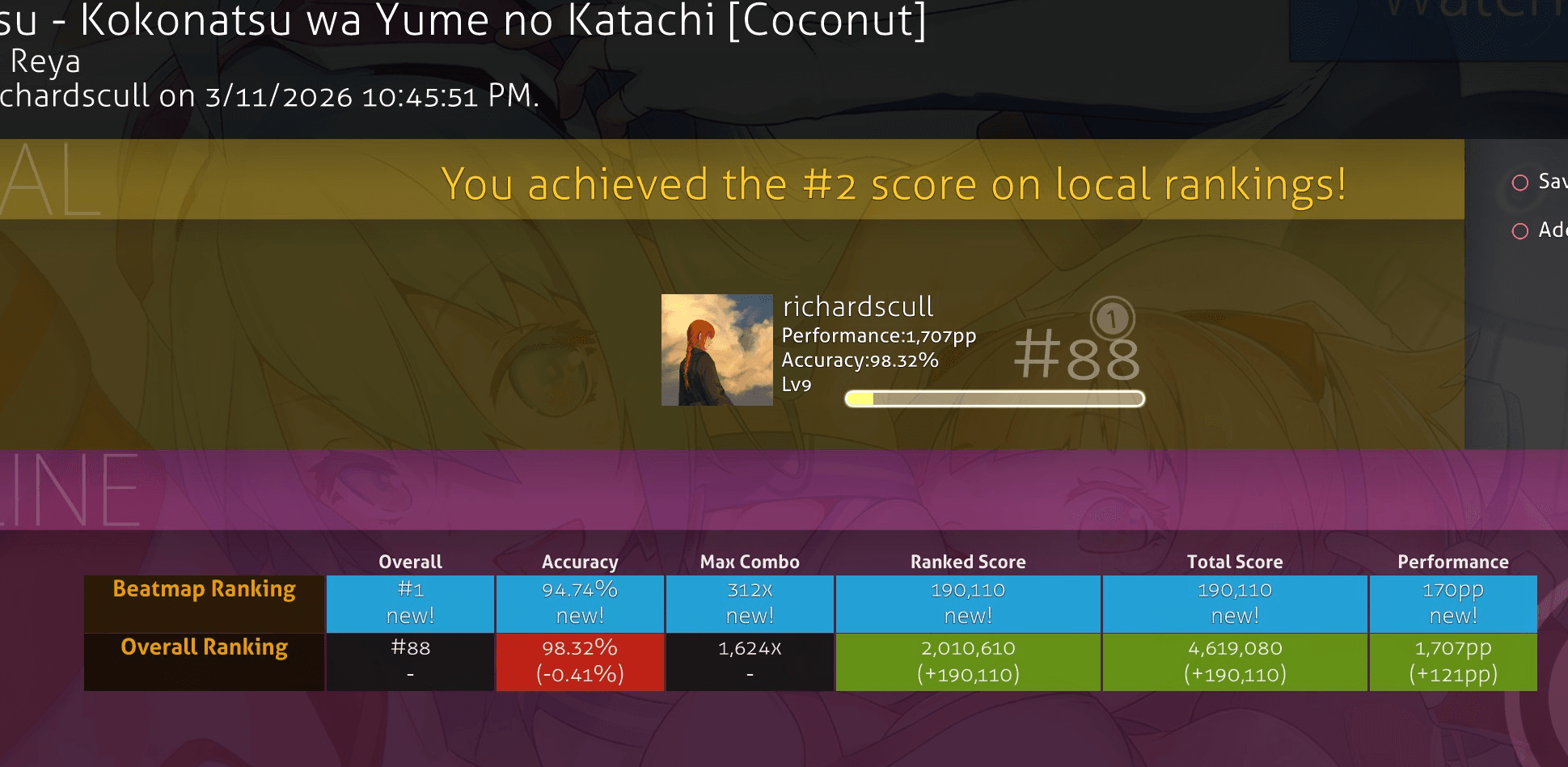 Relax ranking panel preview
